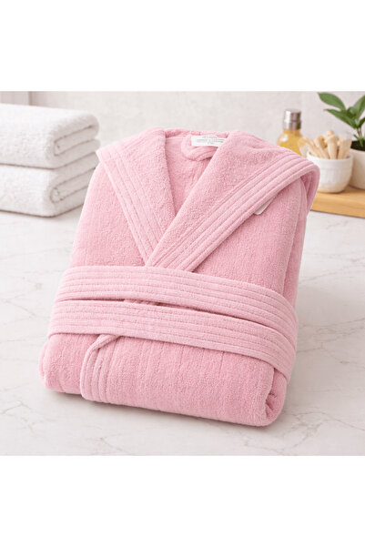 OEM Hooded Bathrobe, 100% Cotton, Size S-M Powder Pink Velvet