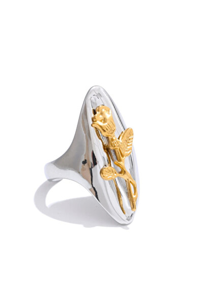 Eva Grace Inel Megan, argintiu, oval, din oțel inoxidabil placat cu aur 18K, ...