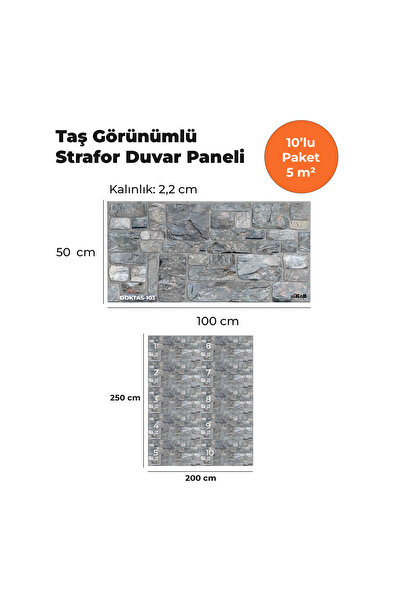 KnB Duvar Panelleri DOKTAS-103 TAŞ GÖRÜNÜMLÜ 3D STRAFOR DUVAR PANELİ (10'LU P...