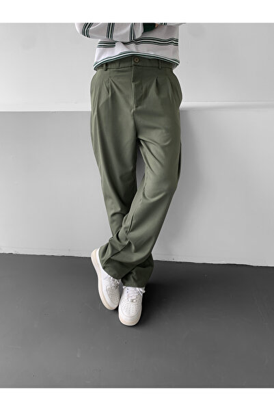 NO1 KONSEPT Мъжки основни зелени панталони със свободна кройка от плат