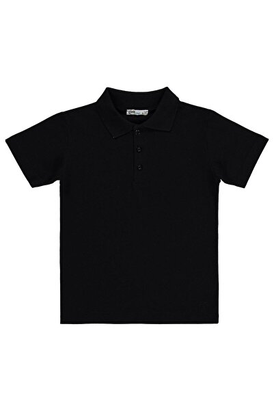 Civil Boys Boy's Palm Tree Embroidered Polo Collar T-Shirt for Ages 6-9 - Black
