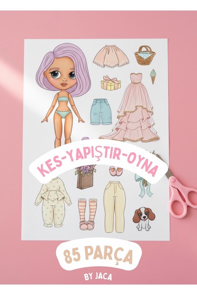 JACA Kes-Yapıştır-Oyna 85 Parça Kız Giydirme Kombin Oyunu (CIRT BANT DAHİL)