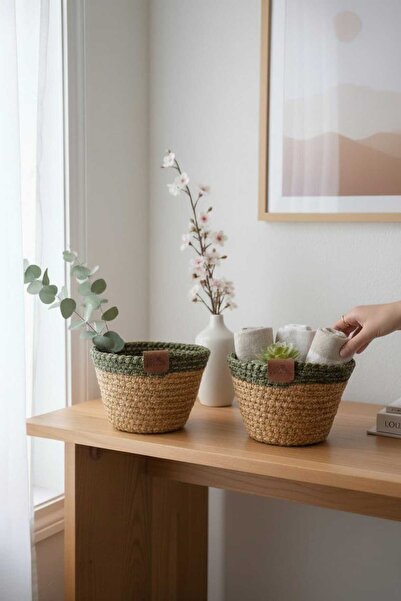 home inn Set de 2 coșuri decorative – Coș organizator tricotat manual |   Uti...