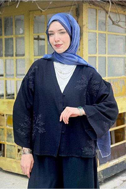 Moda Rosa 26Y7234 - LACİVERT - NAKIŞLI V YAKA CEKET