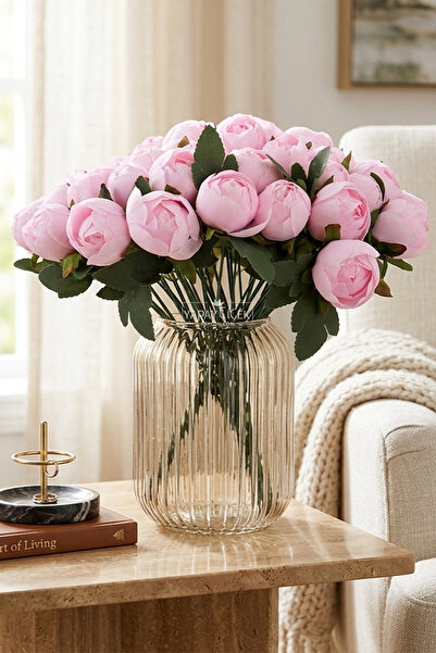 Yapay Çiçek Deposu Artificial Flower 18-Piece Peony Bunch 38 cm Pink