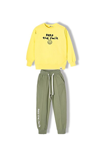 Mod Kids Trening baieti 3-7 ani, 2 piese, bumbac, hanorac galben + pantaloni ...