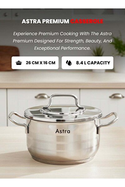 Astra Stainless Steel Casserole 26 cm | 8.4 L Capacity | 18/10 Premium Steel ...