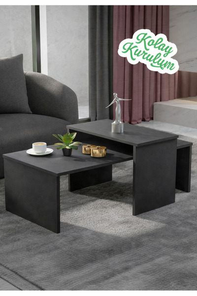 PDMPOİNT DOLAP MARKET Koton 2'Li Orta Sehpa Modern Yan Sehpa - Antrasit