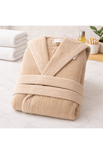 OEM Hooded Bathrobe, 100% Cotton, Size L-XL Cream Velvet