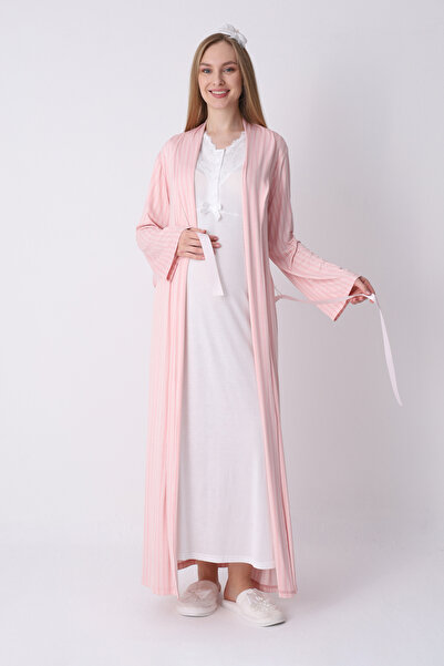 ERDENİZ TEKSTİL Σετ νυχτικών και ρόμπας εγκυμοσύνης, ριγέ, με ζώνη, δαντέλα, ...