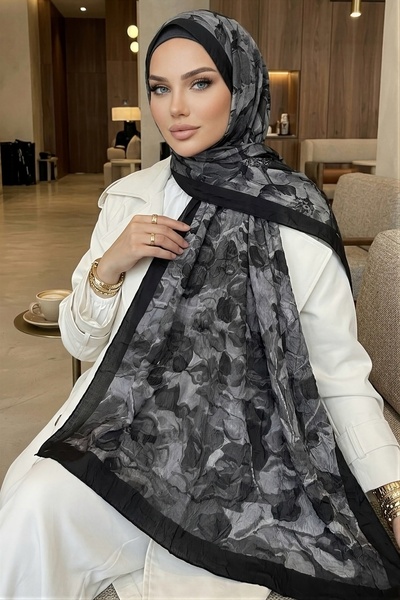 İmajButik شال كراش منقوش باللون الأسود من إيشيكهان