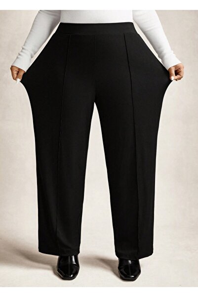 Eva Sunset Women's Plus Size Straight Black Pants for Women with Wide Legs