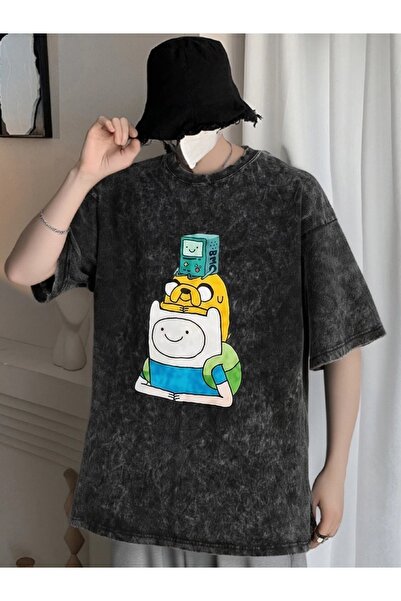 Le Savu Adventure Time Printed Washable Unisex Oversize Vintage T-Shirt
