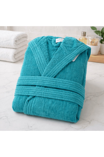 OEM Hooded Bathrobe, 100% Cotton, Size L-XL Aqua Marine Velvet