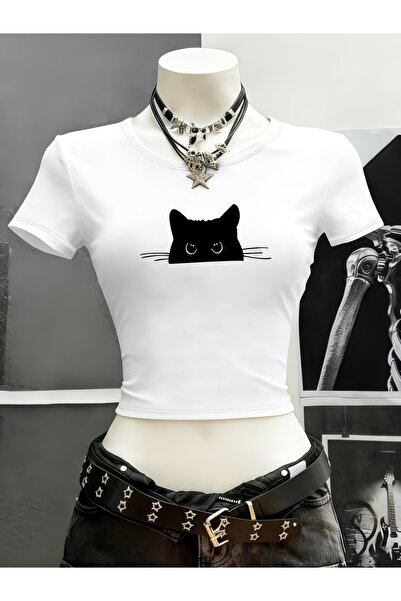 Toum Kemer Boy Sweet Cute Cat Crop Blouse