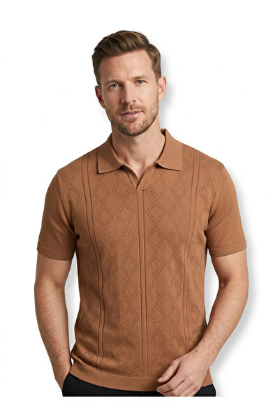 San&Fa Rayon Fabric Textured Men's Polo Collar T-Shirt - Modern Style