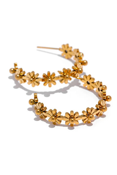 Eva Grace Jacey earrings, round, gold, with floral pattern, made of 18K gold-...