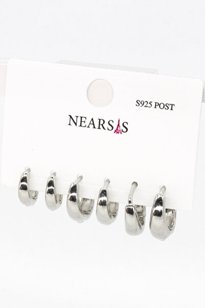 Nearsis Set of Six Curved Hoop Earrings with Zircon Stones