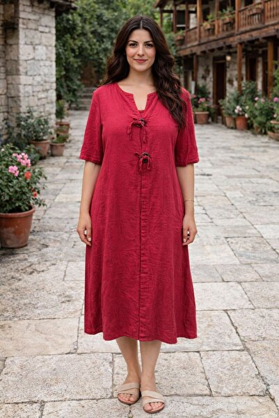 AGORATEKSTİL Women's Cotton Double Pocket Wooden Button Detailed Short Sleeve...