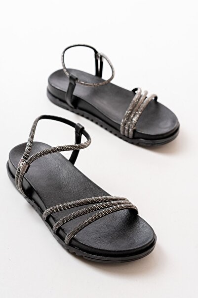 Zerenyus Zri̇n-1001-1100 Premium Black Platinum Stone Daily Women's Sandals
