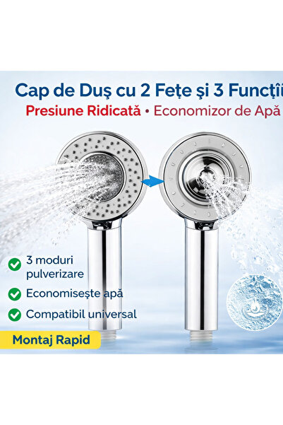 OEM 2-Sided 3-Function Shower Head, High Pressure, Water Saving, Chrome Design