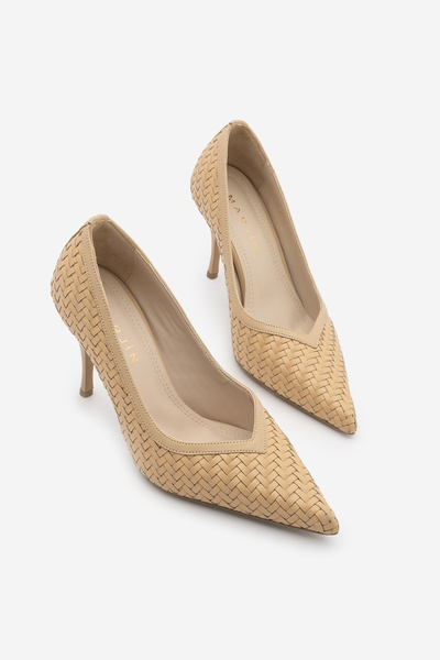 Marjin Жіночі туфлі на шпильках з V-подібним вирізом, в'язаним візерунком, за...