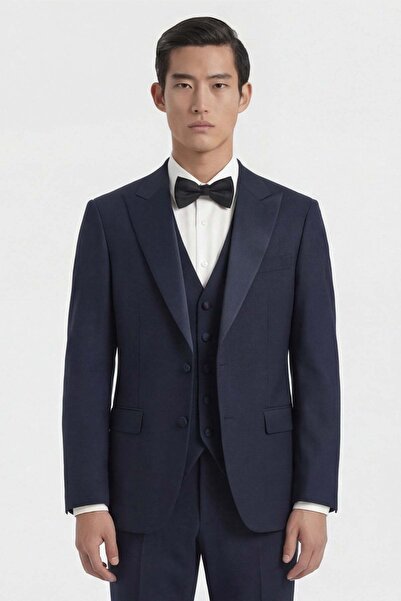 Giotelli Men's Dark Navy Blue 6 Drop Viscose Blended Vest Suit