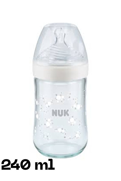 Nuk رضّاعة ناتشر سينس زجاج، بمؤشر حرارة ومقاس (M) للاطفال من 6 حتى 18شهر. لون...