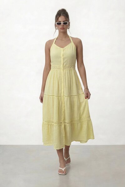 VAGGON Strappy Buttoned Layered Midi Dress