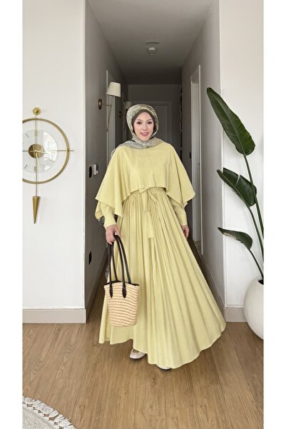 merve ada design Kadın Modal Pelerin Detaylı Elbise