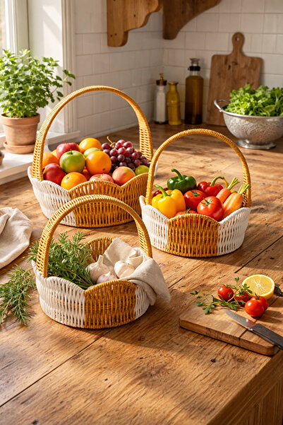 newar Interlocking Set of 3 Double-Colored Rattan Baskets – Multi-Purpose Org...