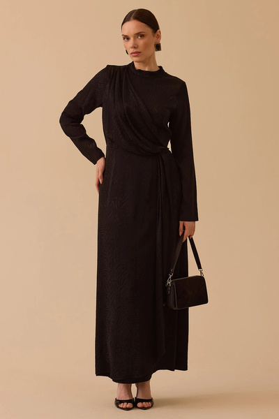 SEÇİL Women's Patterned Shiny Textured Long Dress 1016 Black