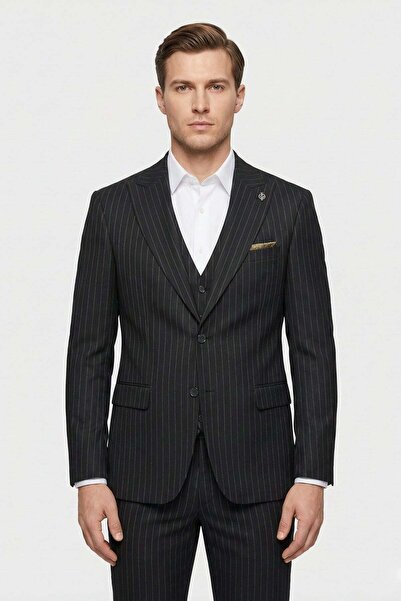 Giotelli Men's viscose blend 8 drop classic black suit with vest