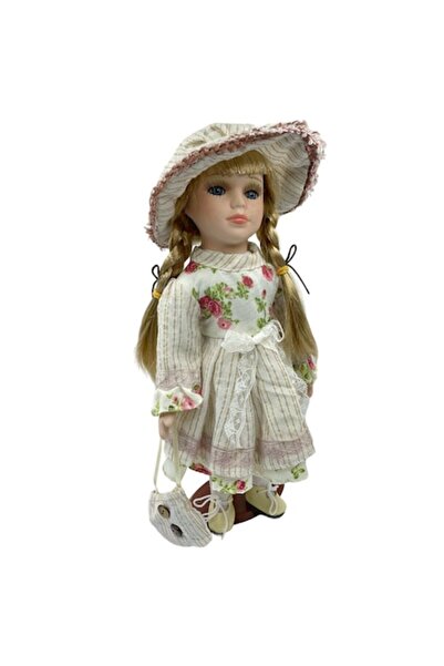 PRAVALIA CU SURPRIZE Păpușă din porțelan Caroline, 30 cm, păr blond și pălărie