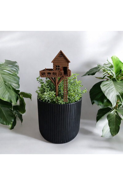 TRİMENT3D Saksı Üstü Mini Ağaç Ev (Ahşap Görünümlü Plastik