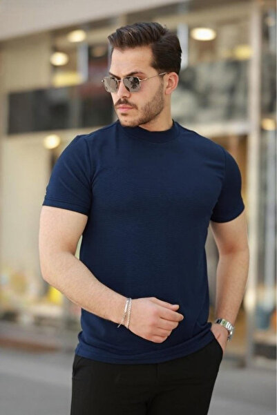 viyamen Erkek Yarım Balıkçı Yaka Kısa Kollu Tişört Basic Slim Fit
