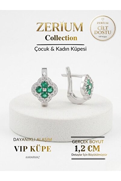 ZERİUM Children's and Women's Vip Steel Earrings Elegant Lightweight Zircon S...