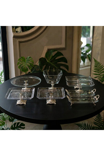 Elta Collection 8 Piece Table Presentation Plate Set with Legs and Handles Go...