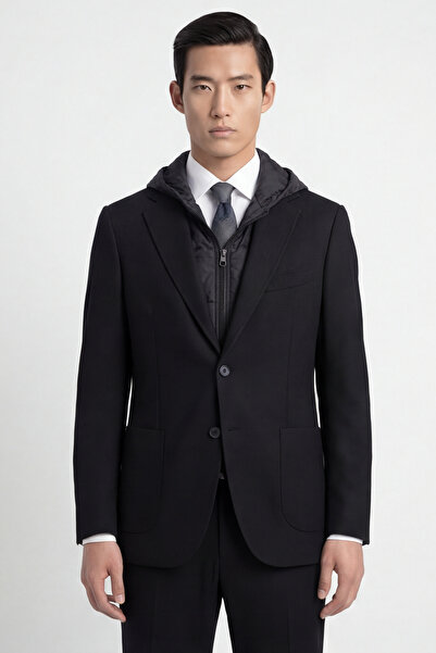 Giotelli Men's Wool Blend 6 Drop Classic Black Suit