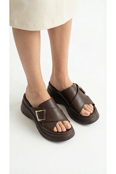 Limeo Buckle Detail High Wedge Heel Lu Comfortable Women's Summer Wear Slippe...