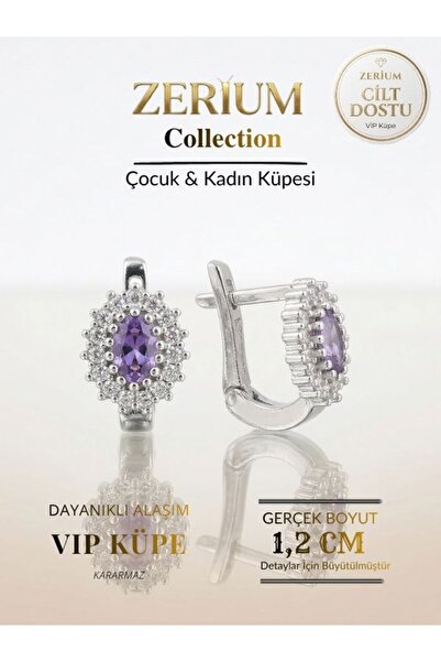 ZERİUM Children's and Women's Vip Steel Earrings Elegant Lightweight Oval Pur...