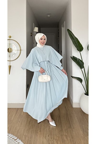 merve ada design Kadın Modal Pelerin Detaylı Elbise