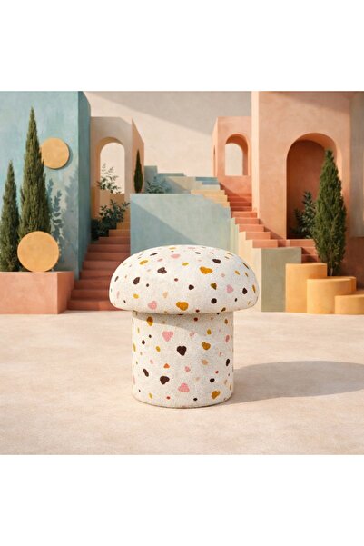S Home Design Concept Mushroom Mantar Puf, Teddy, Terazzo Desenli