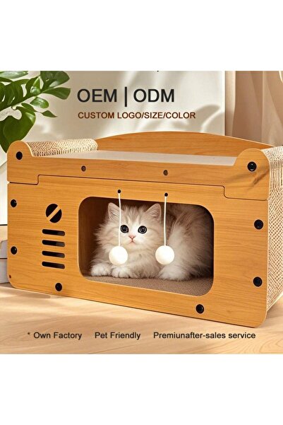 OEM Villa Cat House, 2 Levels, Scratching Post, Plush Ball Toy