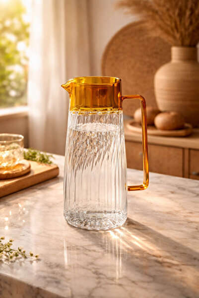 Anadolu Saray Turuncu Amber Detaylı Cam Sürahi 1600 ml Şık Tasarım Dayanıklı ...