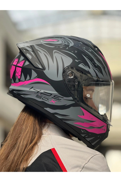 Givi 50.X SHARKBITE MAT SİYAH-GRİ-PEMBE KASK (ŞEFFAF VİZÖR)