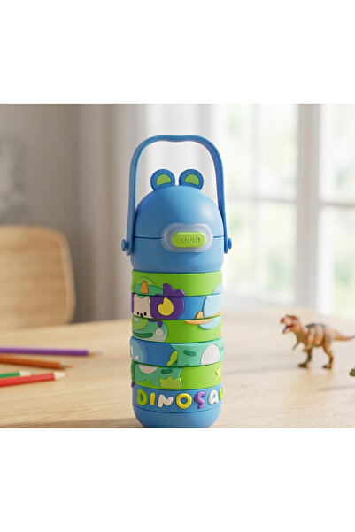 Kuzey Tacı Sevimli Hayvan Figürlü Modüler Tasarım Çocuk Matarası Paslanmaz Çe...