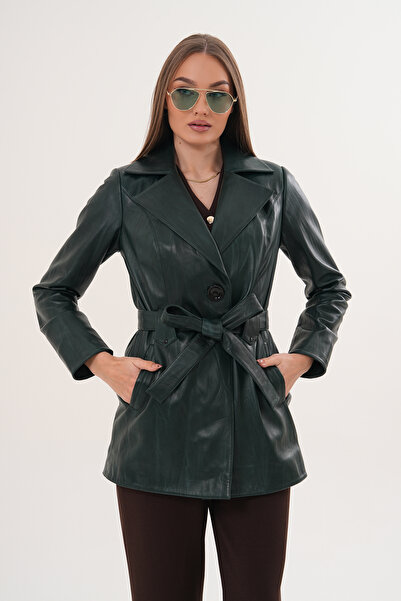 Metins Leather Kadın Kemerli Fit Kesim Hakiki Deri Ceket 3709