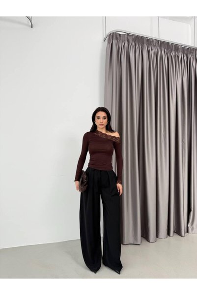 HAWWA STORE Lace Detailed One-Shoulder Slim Fit Women's Blouse
