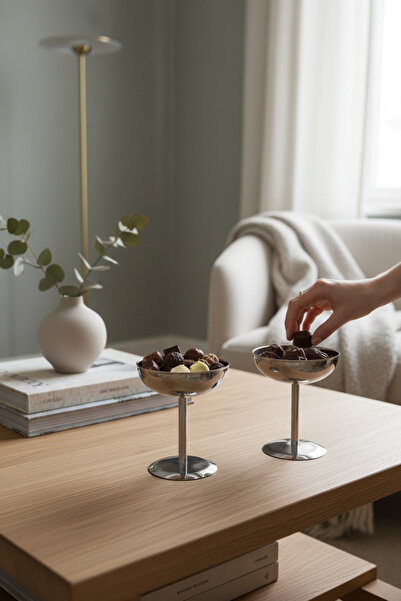 Akayev Aurea 2-Piece 10 cm Steel Footed Serving Tray, Snack Tray and Presenta...